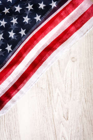 United States flag on wooden backgroundの写真素材