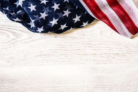 United States flag on wooden backgroundの写真素材