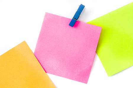 Colorful stick notes isolated on white background. Copyspace.