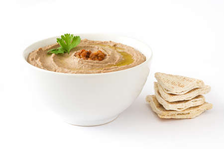 Lentil hummus and pita bread isolated on white backgroundの写真素材
