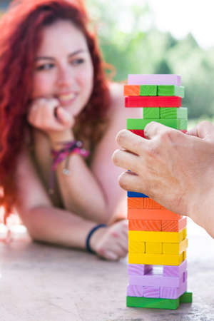 Friends playing block game