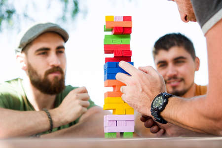Friends playing block game