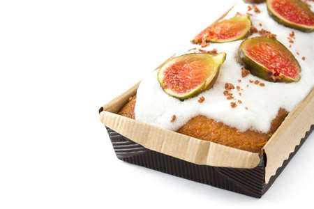 Delicious fig cake isolated on white backgroundの写真素材