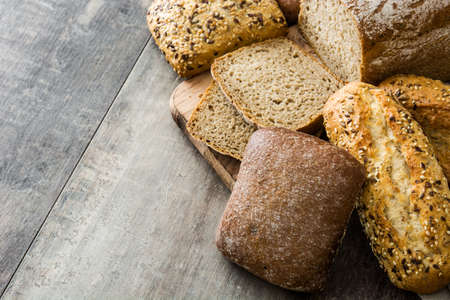 Rustic bread on wooden table