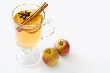 Mulled cider in glass isolated on white background.Copyspaceの写真素材