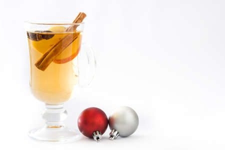 Mulled cider in glass isolated on white background.Copyspaceの写真素材