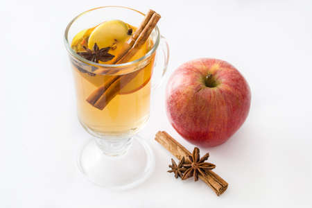Mulled cider in glass isolated on white background.の写真素材