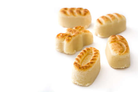 Christmas marzipan sweets isolated on white background. Typical spanish christmas dessertの写真素材
