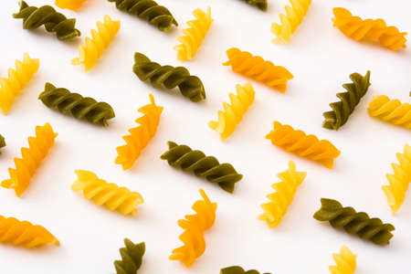 Colored pasta pattern on white background. Top viewの写真素材