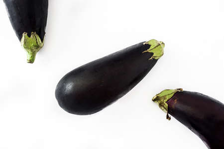 Raw eggplant isolated on white backgroundの写真素材