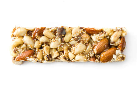 Muesli bar isolated on white background. Top viewの写真素材