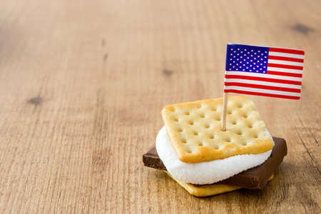 Homemade smores on wooden table. Copyspaceの写真素材