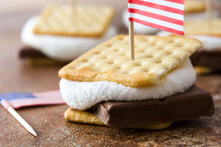 Homemade smores on brown background