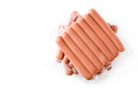 Packaged sausages isolated on white background. Top view Copyspaceの写真素材