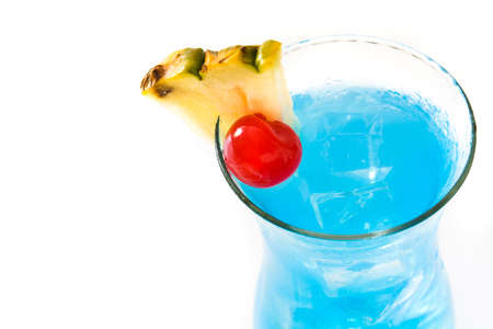 Blue Hawaiian cocktail on white background. Copyspaceの写真素材
