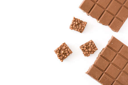 Christmas chocolate nougat isolated on white background. Top view. Copyspaceの写真素材