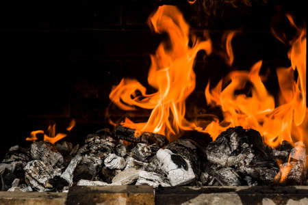 Burning charcoal closeup. Preparing BBQ.の写真素材