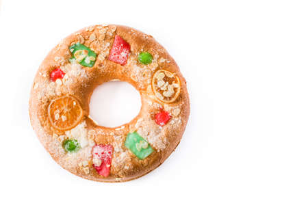 Epiphany cake "Roses of Kings" isolated on white background. Top view. Copyspaceの写真素材