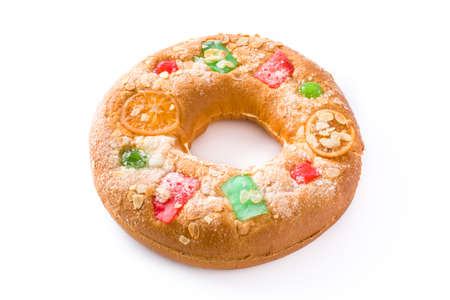 Epiphany cake "Rosc?n de Reyes" isolated on white backgroundの写真素材