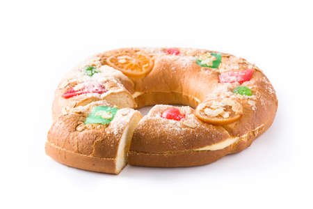 Epiphany cake "Rosc?n de Reyes" isolated on white backgroundの写真素材