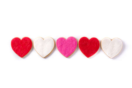 Heart-shaped cookies for valentine's day isolated on white background.の写真素材