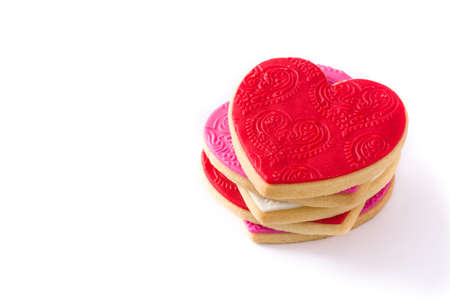 Heart-shaped cookies for valentine's day isolated on white background. Copyspaceの写真素材