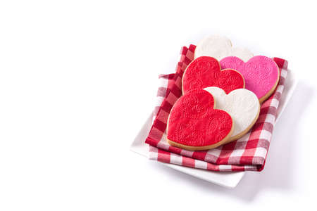 Heart-shaped cookies for valentine's day isolated on white background. Copyspaceの写真素材