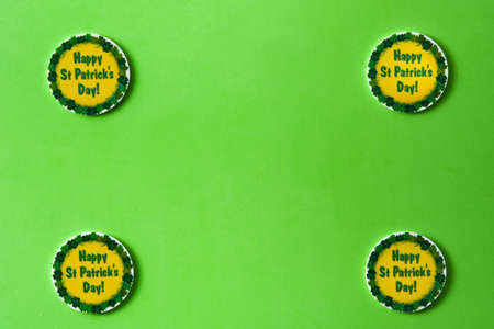 St Patrick's day symbols on green background. Copyspace