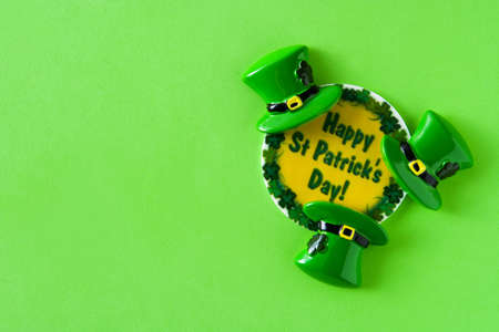 St Patrick's day symbols on green background. Copyspaceの写真素材