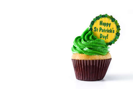 St. Patrick's Day cupcake isolated on white background. Copyspace
