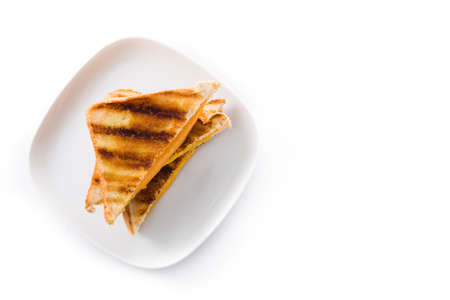 Grilled cheese sandwich isolated on white background. Top view. Copyspaceの写真素材