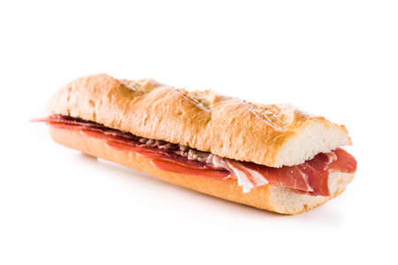 Spanish ham sandwich isolated on white backgroundの写真素材