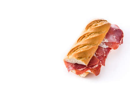 Spanish ham sandwich isolated on white background. Copyspaceの写真素材