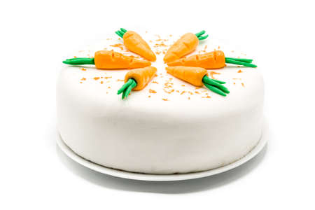 Sweet carrot cake isolated on white backgroundの写真素材