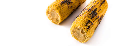 Grilled sweet corn isolated on white background. Copyspaceの写真素材