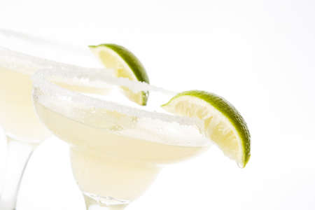 Margarita cocktails with lime in glass isolated on white background. Copyspaceの写真素材