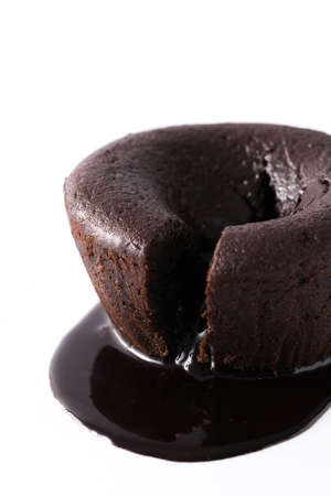 Chocolate cake isolated on white backgroundの写真素材