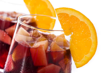 Red wine sangria isolated on white background. Close upの写真素材