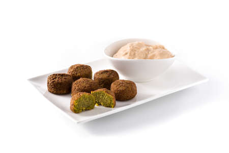 Falafel on a plate isolated on white backgroundの写真素材