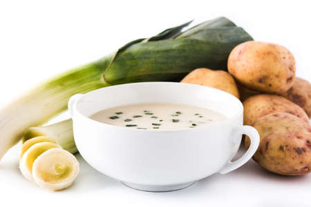 French vichyssoise soup in bowl isolated on white backgroundの写真素材