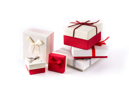 Some gift boxes isolated on white background. Christmas or birthday celebration concept.