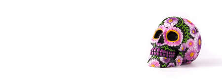 Typical Mexican skull painted isolated on white background. Dia de los muertos.