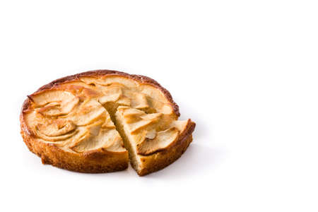 Homemade apple pie slice isolated on white background. Copy spaceの写真素材