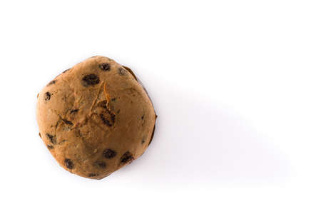 Chocolate panettone cake isolated on white background. Top view Copy space