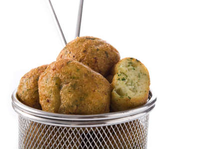 Cod fritters isolated on white backgroundの写真素材