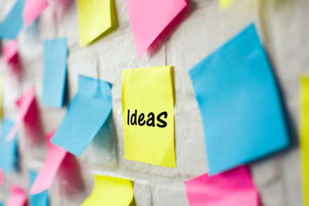 Ideas word in colored notesの写真素材