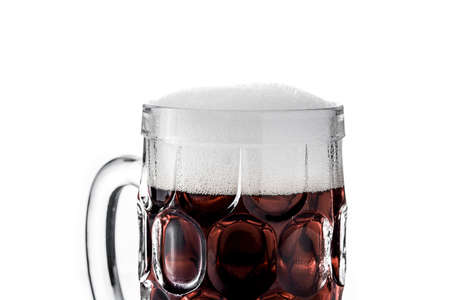 Traditional kvass beer mug with rye bread isolated on white backgroundの写真素材