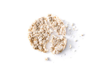 Pile of puffed rice cake isolated on white backgroundの写真素材