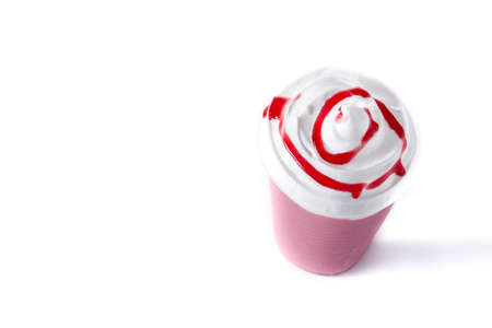 Strawberry iced milkshake isolated on white background.Copy space