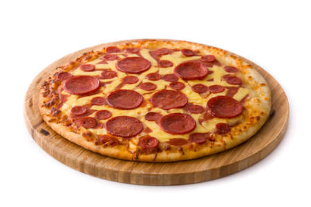 Italian pepperoni pizza isolated on white backgroundの写真素材
